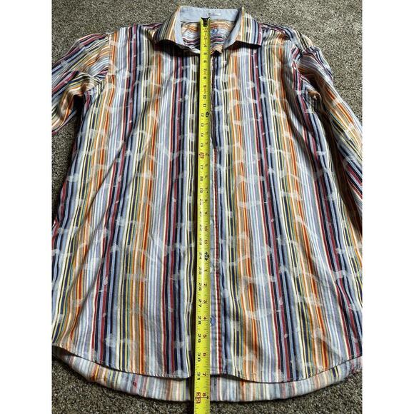 Bugatchi Uomo Mens Long Sleeve Button Down Shirt-Size XL Colorful Striped - Picture 8 of 8